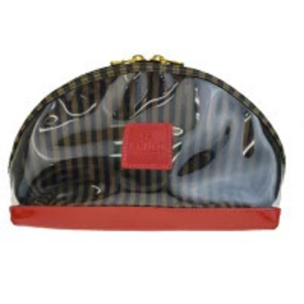 Fendi Pequin Cosmetic Pouch Clutch Makeup Bag Red Brown Clear Enamel Leather